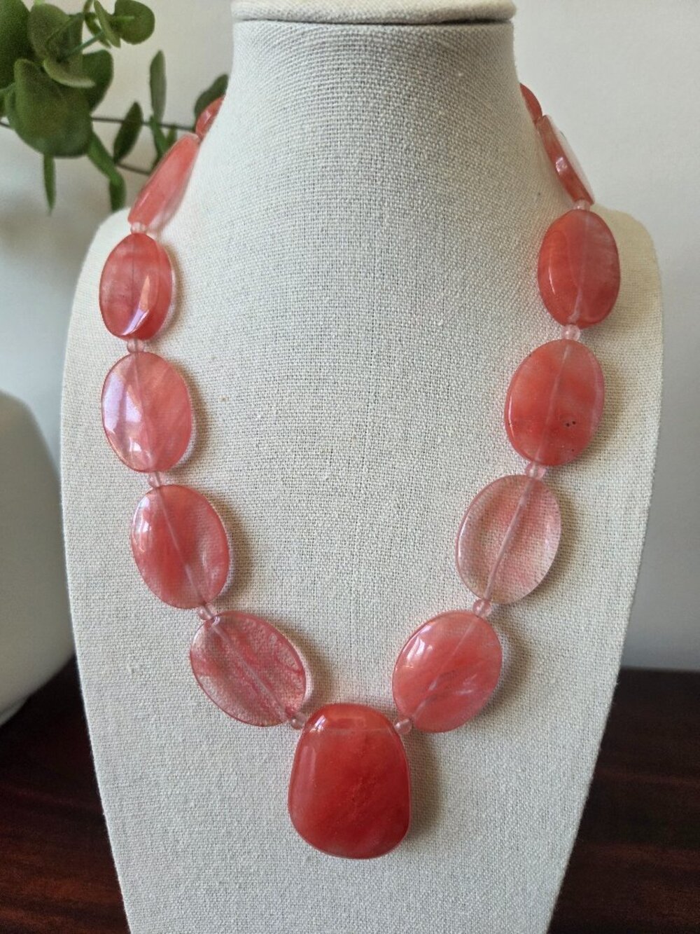 Pink cherry quartz large beaded necklace summer beach